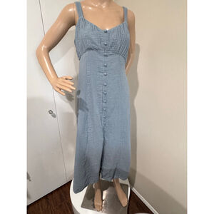 Light Blue Button-Front Midi Dress